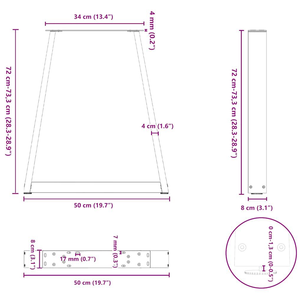 vidaXL Πόδια Τραπεζαρίας Σχήματος V 2 τεμ. Μαύρο 50x(72-73) εκ. Ατσάλι