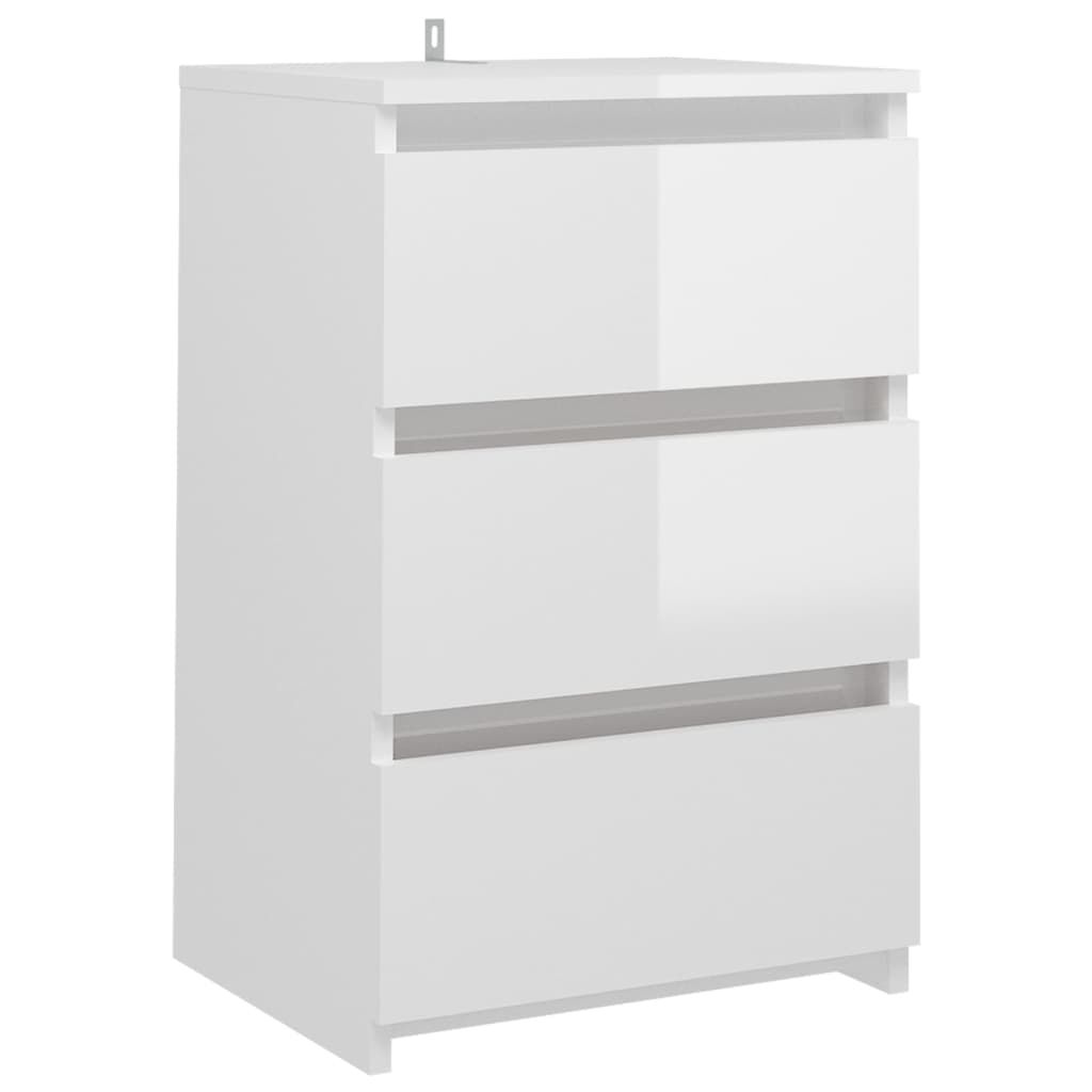 vidaXL Κομοδίνo Γυαλιστερό Λευκό 40 x 35 x 62,5 εκ. από Επεξ. Ξύλο