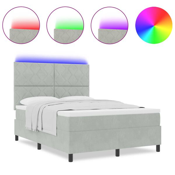Κρεβάτι με Στρώμα & LED Light Grey 140x190 cm Βελούδο