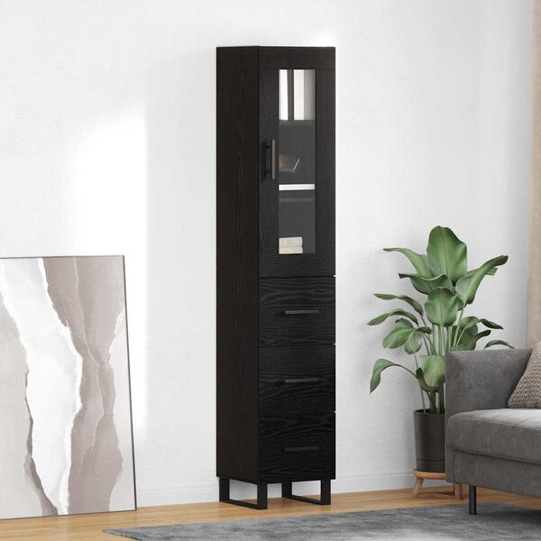 vidaXL Highboard &Mu;&alpha;ύ&rho;&eta; &Omicron;&xi;&upsilon;ά 34,5 x 34 x 180 &epsilon;&kappa;. &Epsilon;&pi;&epsilon;&xi;&epsilon;&rho;&gamma;&alpha;&sigma;&mu;έ&nu;&omicron; &xi;ύ&lambda;&omicron;