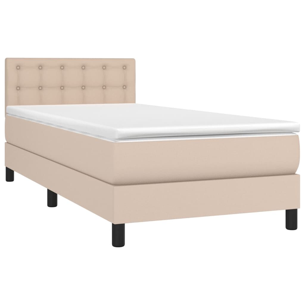 vidaXL Κρεβάτι Boxspring Στρώμα&LED Καπουτσίνο 80x200 εκ. Συνθ. Δέρμα