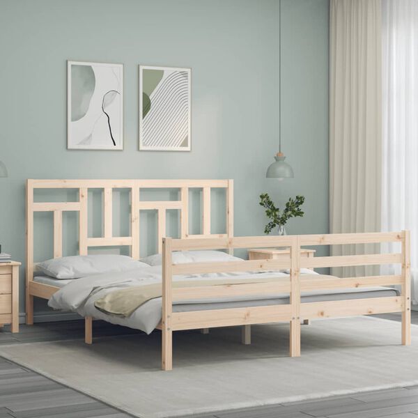 vidaXL Πλαίσιο Κρεβατιού με Κεφαλάρι 160x200 εκ. από Μασίφ Ξύλο