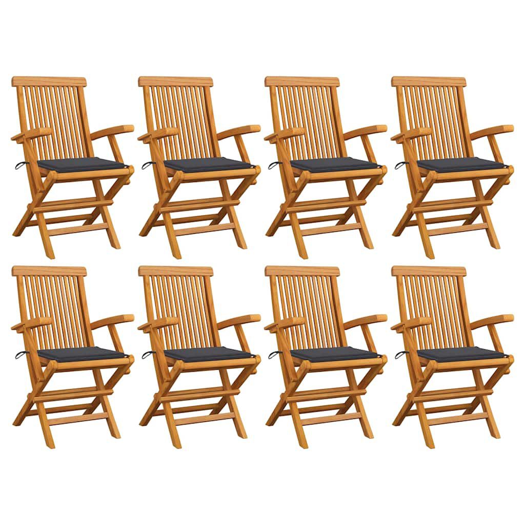 vidaXL Καρέκλες Κήπου 8 τεμ. από Μασίφ Ξύλο Teak με Ανθρακί Μαξιλάρια