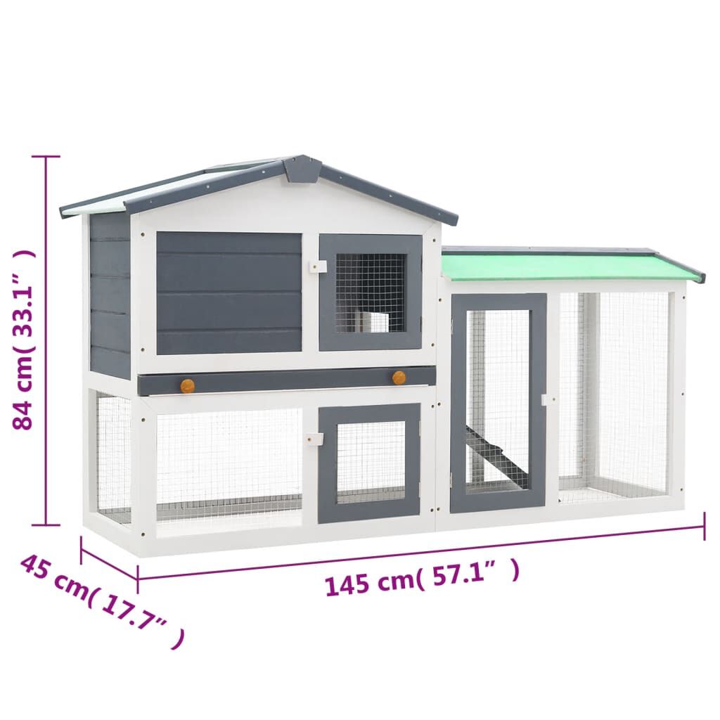 vidaXL Κλουβί Κουνελιών Μεγάλο Γκρι/Λευκό 145 x 45 x 84 εκ. Ξύλινο