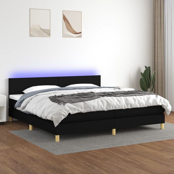 vidaXL &Kappa;&rho;&epsilon;&beta;ά&tau;&iota; Boxspring &mu;&epsilon; &Sigma;&tau;&rho;ώ&mu;&alpha; & LED &Mu;&alpha;ύ&rho;&omicron; 200x200 &epsilon;&kappa;. &Upsilon;&phi;&alpha;&sigma;&mu;ά&tau;&iota;&nu;&omicron;