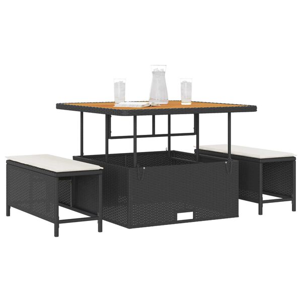 vidaXL Σέτ φαγητού για κήπο Μαύρο Πολυ ράταν