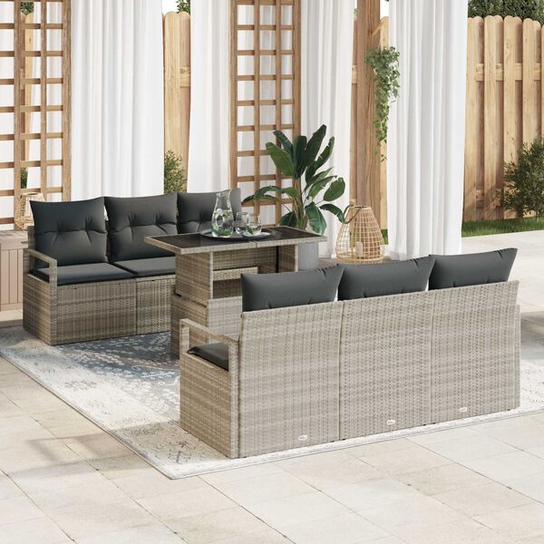 vidaXL Σετ Καναπέ Κήπου με αποθήκευση 7 pcs Ανοιχτό γκρι Πολυ ράταν