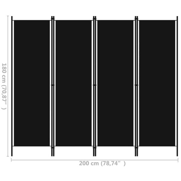 vidaXL Διαχωριστικό Δωματίου με 4 Πάνελ Μαύρο 200 x 180 εκ.