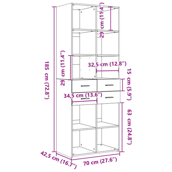 vidaXL Ντουλάπα Καπνιστή Δρυς 70x42,5x185 εκ. από Επεξεργασμένο Ξύλο