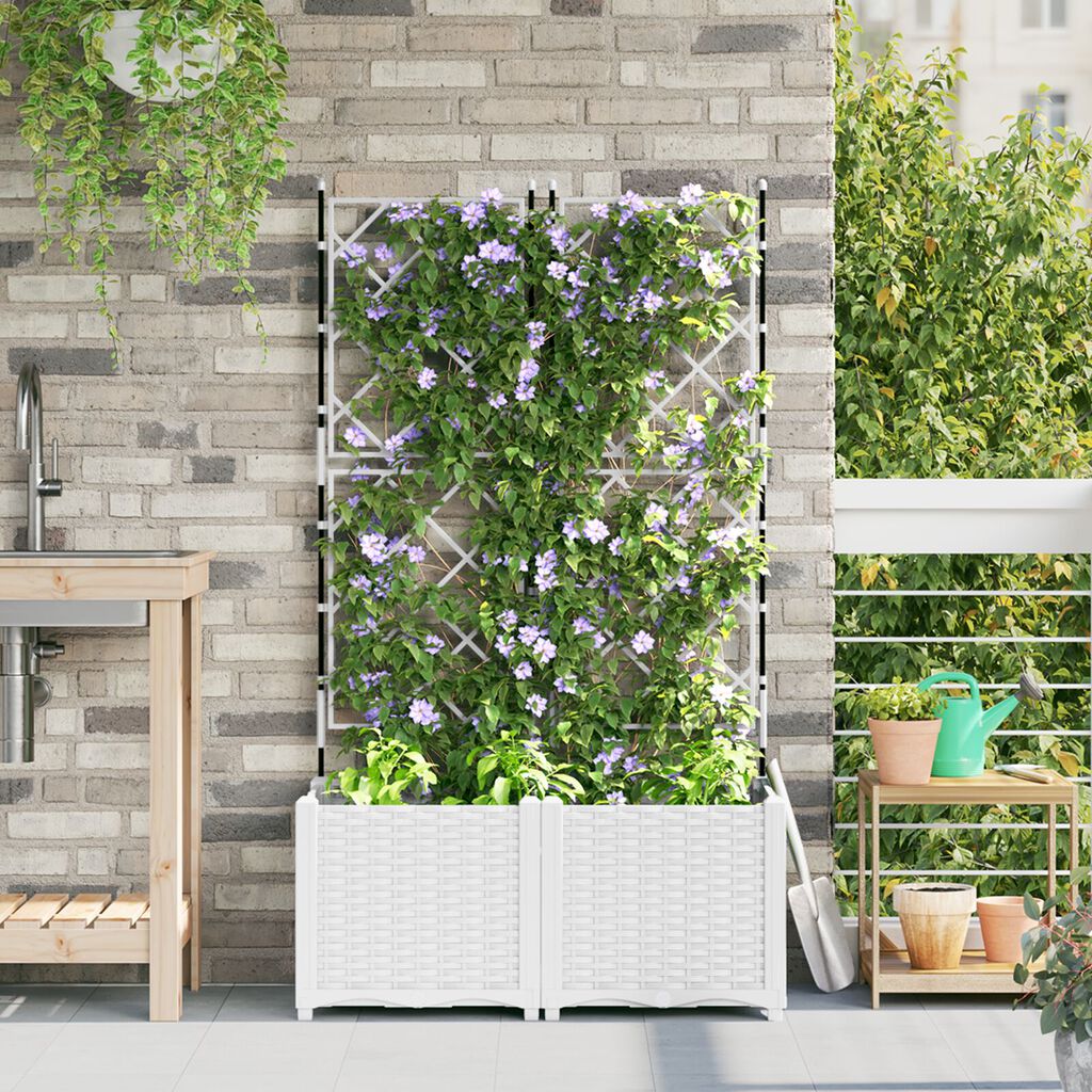 vidaXL Γλάστρα με πλέγμα 2 τμχ Λευκό 80x40x143 εκ