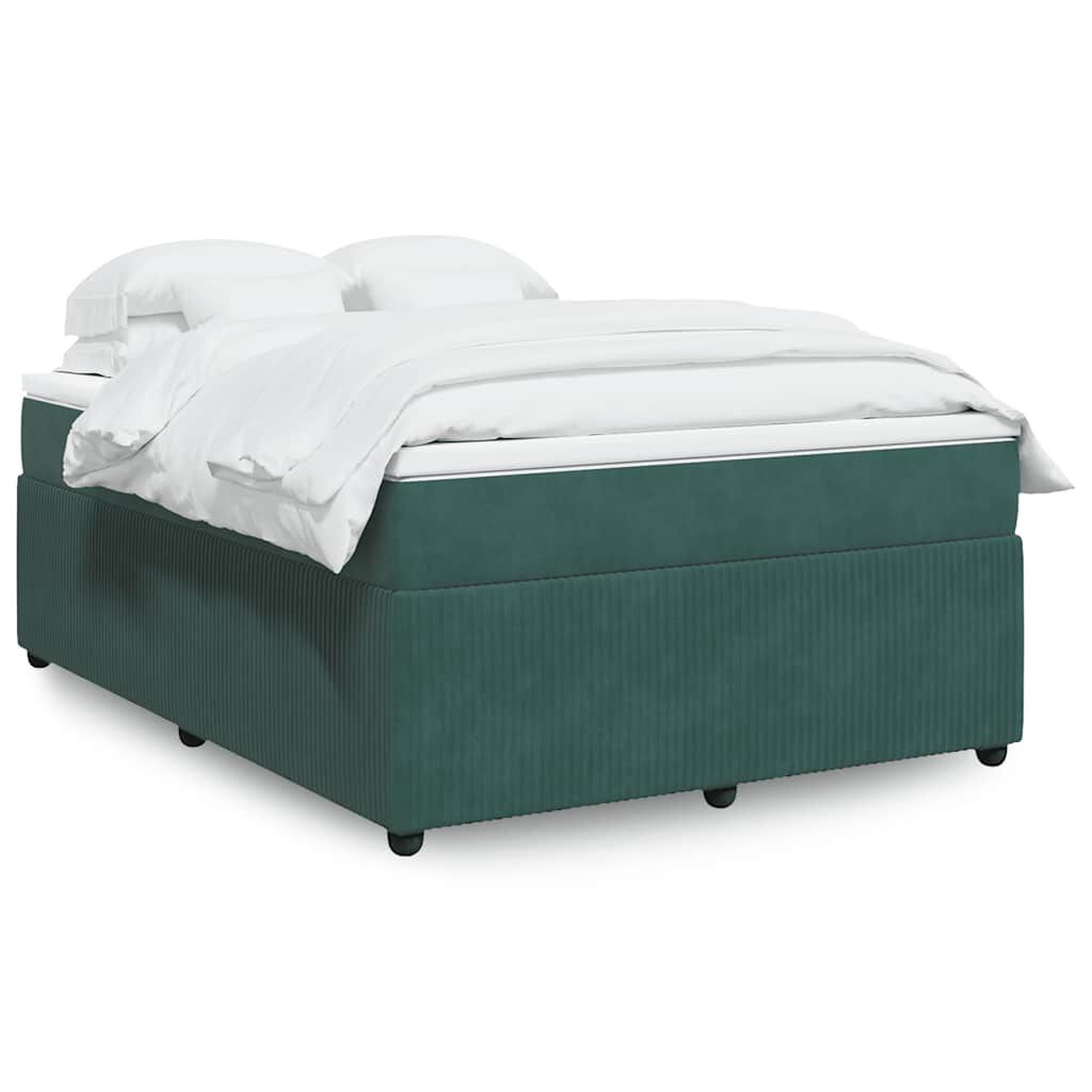 vidaXL Κρεβάτι Boxspring με Στρώμα Σκούρο Πράσινο 140x200εκ. Βελούδινο