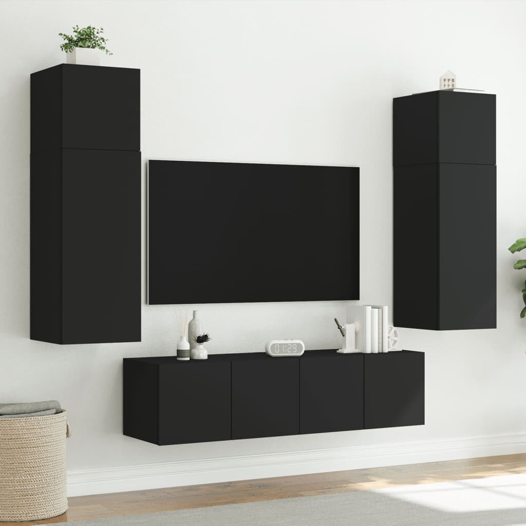 vidaXL Έπιπλο Τοίχου Τηλεόρασης με LED Μαύρο 80x35x31 εκ.