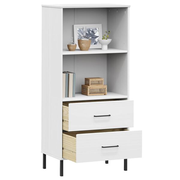vidaXL Βιβλιοθήκη OSLO με 2 Συρτάρια Λευκή 60x35x128,5 εκ. Μασίφ Ξύλο