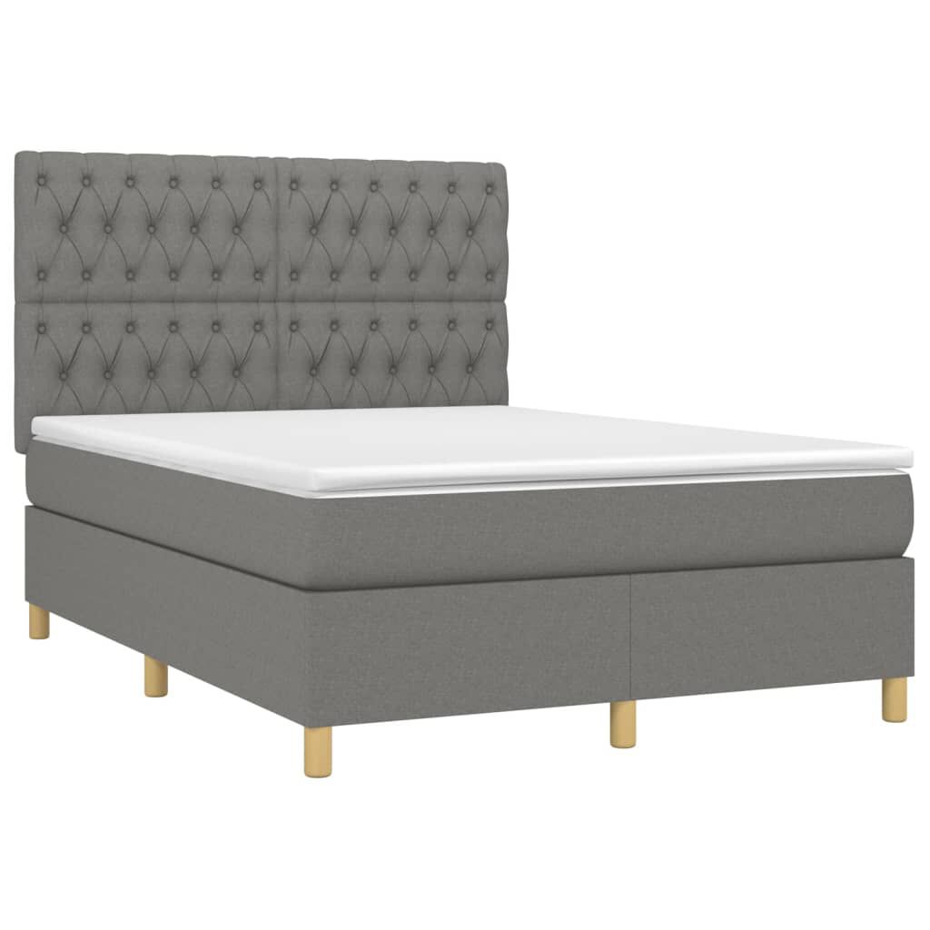 vidaXL Κρεβάτι Boxspring με Στρώμα & LED Σκ.Γκρι 140x190εκ. Υφασμάτινο