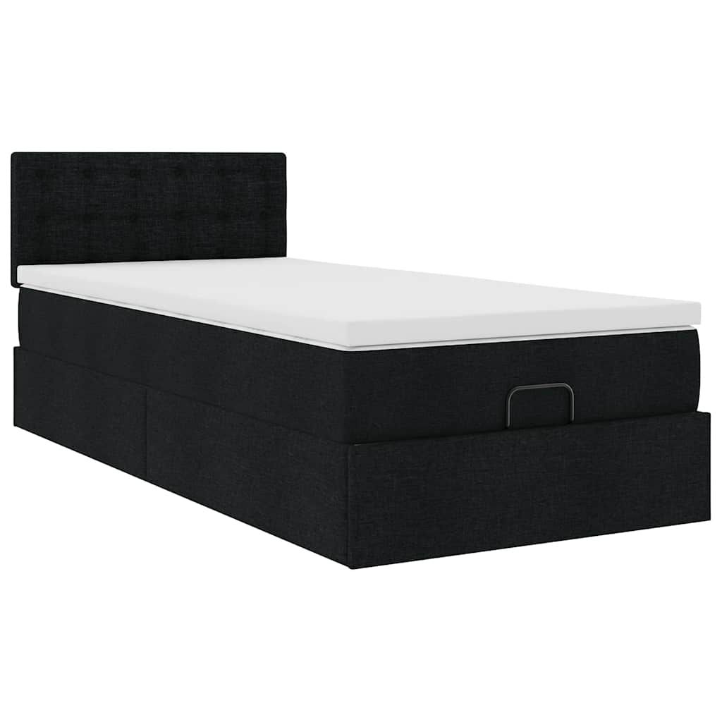vidaXL Οθωμανικό κρεβάτι με στρώμα Μαύρο 90x200cm Ύφασμα