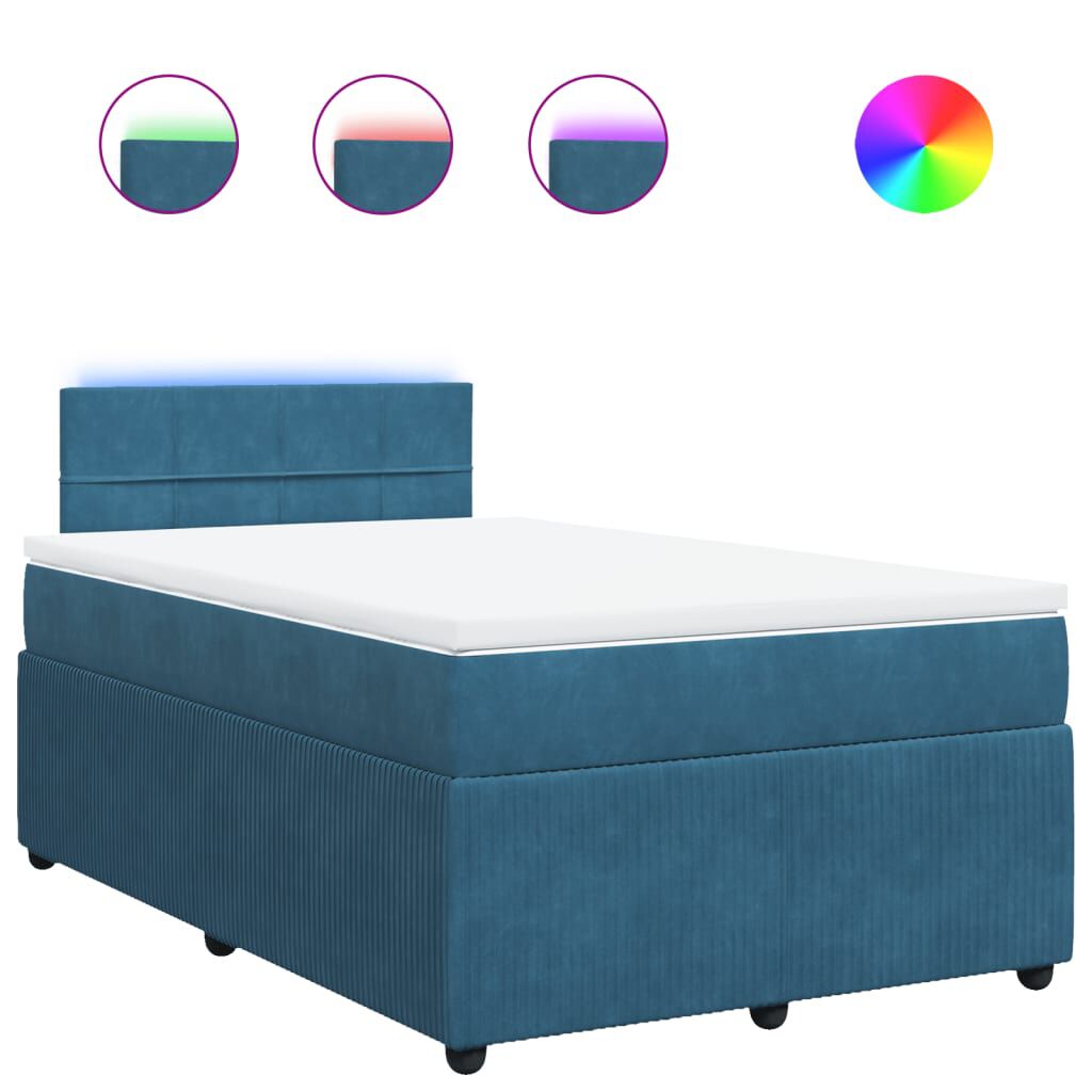 vidaXL Κρεβάτι Boxspring με Στρώμα Μπλε 120x190 εκ. Βελούδινο