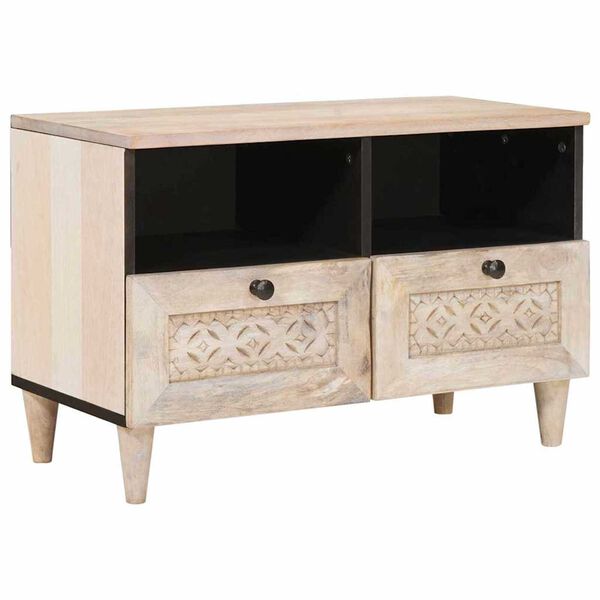 vidaXL Ντουλάπι TV με συρτάρι Λευκό 70 x 33 x 46 εκ Μασίφ ξύλο μάνγκο