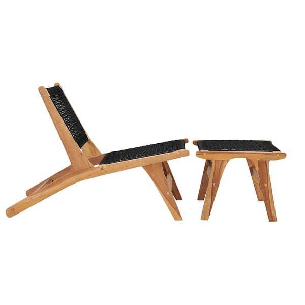 vidaXL Σεζλόνγκ με Υποπόδιο από Μασίφ Ξύλο Teak και Σχοινί