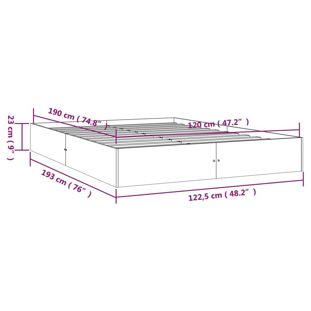 vidaXL Πλαίσιο Κρεβατιού Μαύρο 120 x 190 εκ. Μασίφ Ξύλο Small Double