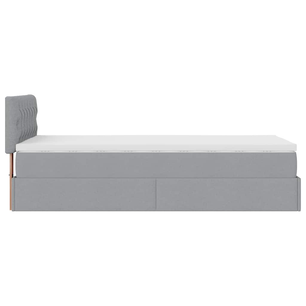 vidaXL Οθωμανικό κρεβάτι με στρώμα & LEDs Ανοιχτό γκρι 90x200cm Ύφασμα