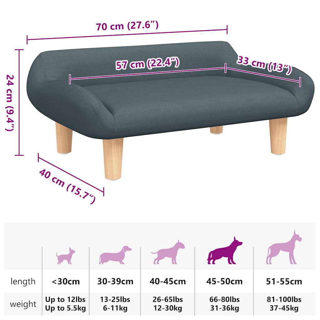 vidaXL Κρεβάτι Σκύλου Σκούρο Γκρι 70 x 40 x 24 εκ. Υφασμάτινη
