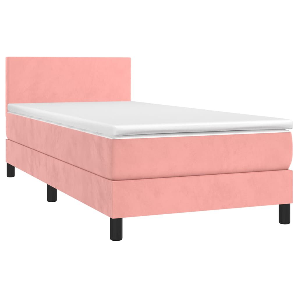 vidaXL Κρεβάτι Boxspring με Στρώμα & LED Ροζ 90x200 εκ. Βελούδινο