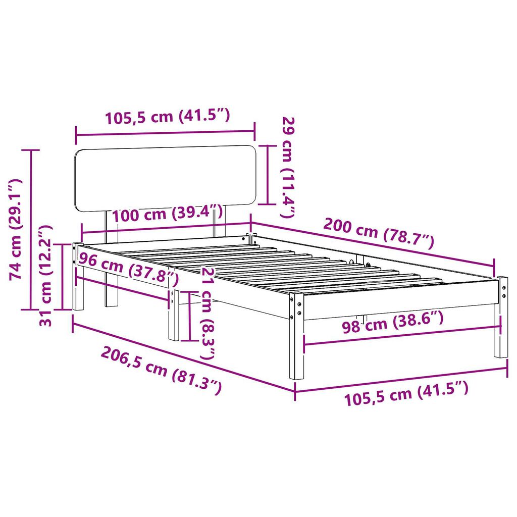 vidaXL Κρεβάτι με Επικεφαλίδα Λευκό 100 x 200 εκ από μασίφ ξύλο πεύκου