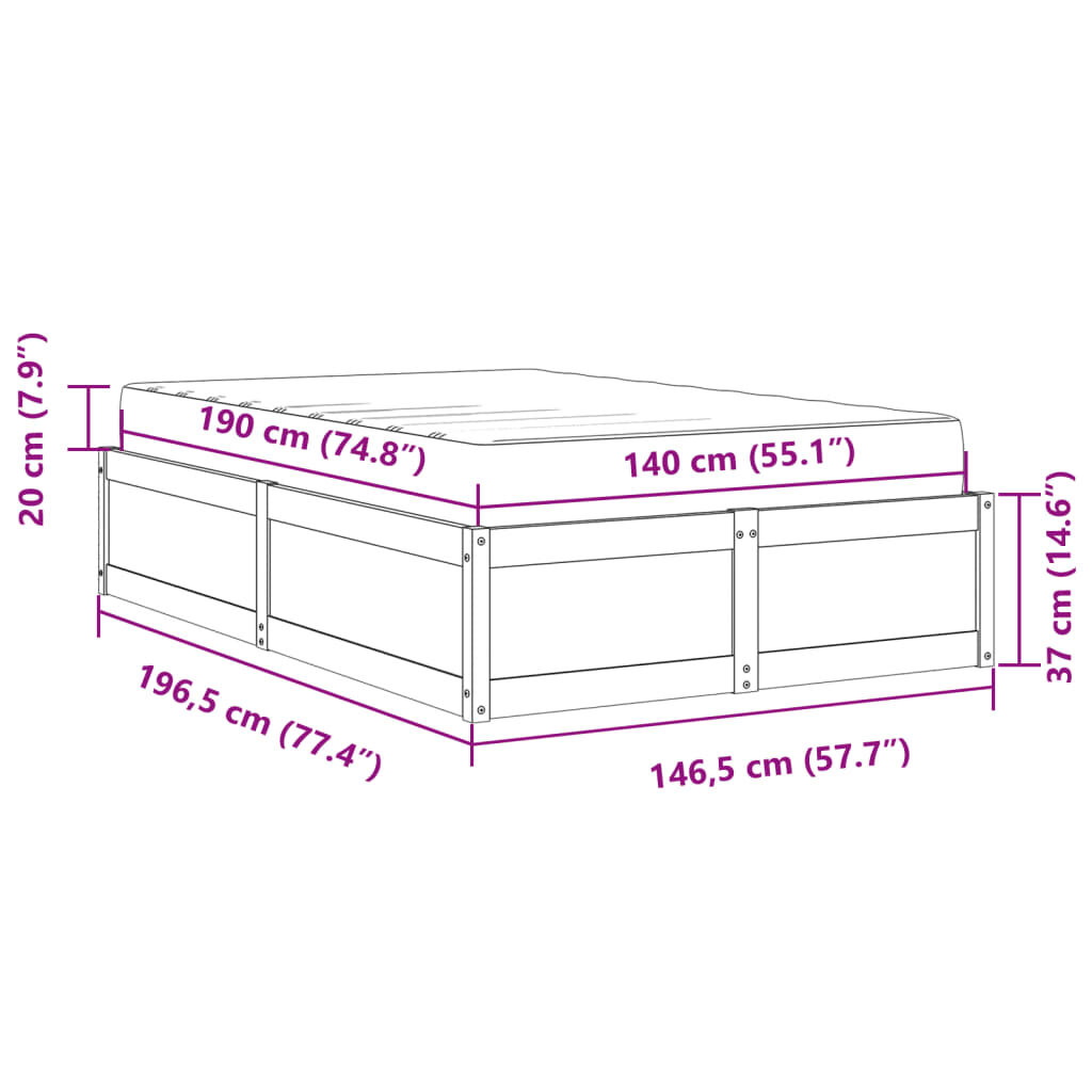 vidaXL Κρεβάτι με Στρώμα 140x190 εκ Μασίφ Ξύλο Πεύκου