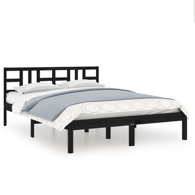 vidaXL Πλαίσιο Κρεβατιού Μαύρο 180 x 200 εκ Ξύλο Πεύκου Super King