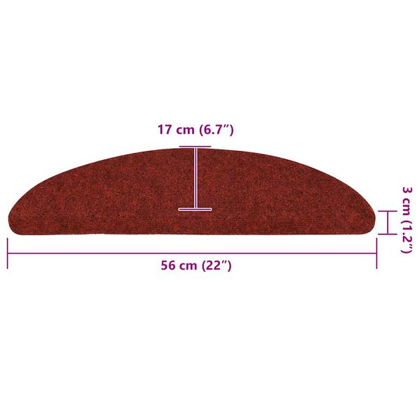 vidaXL Πατάκια Σκάλας Αυτοκόλ. 10 τεμ. Κόκκινα 56x17x3 εκ Βελονιασμένα