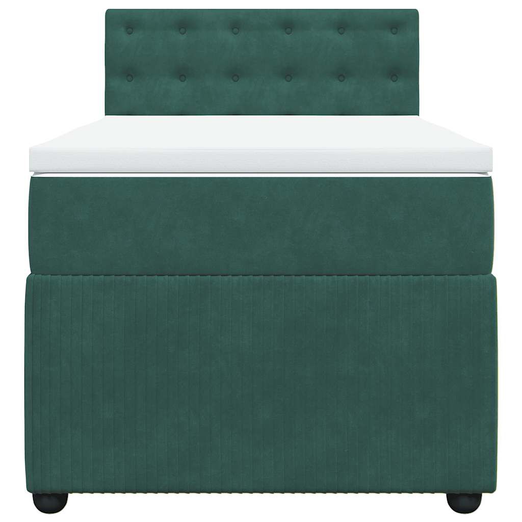 vidaXL Κρεβάτι Boxspring με Στρώμα Σκούρο Πράσινο 100x200εκ. Βελούδινο