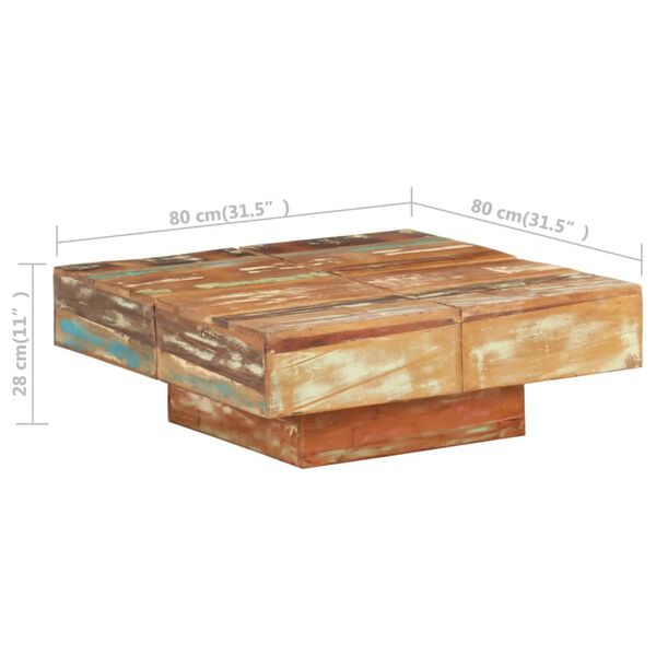 vidaXL Τραπεζάκι Σαλονιού 80 x 80 x 28 εκ. από Μασίφ Ανακυκλωμένο Ξύλο