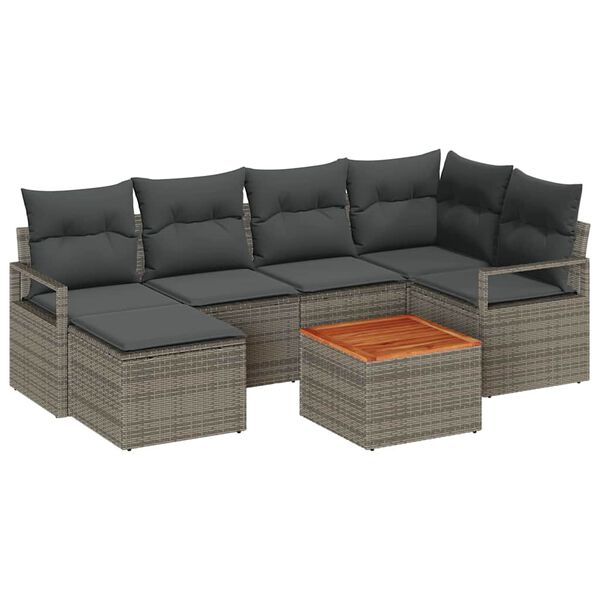 vidaXL Σετ Καναπέ Κήπου με μαξιλάρι 7 pcs Γκρι Πολυ ράταν
