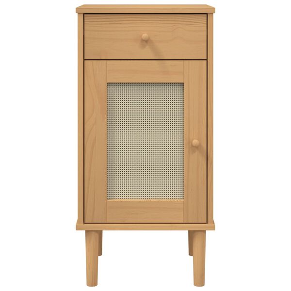 vidaXL Κομοδίνο SENJA Καφέ Όψη Ρατάν 40x35x80εκ. από Μασίφ Ξύλο Πεύκου