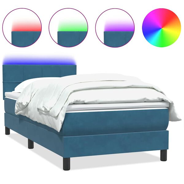 vidaXL &Kappa;&rho;&epsilon;&beta;ά&tau;&iota; Boxspring &mu;&epsilon; &Sigma;&tau;&rho;ώ&mu;&alpha; & LED &sigma;&kappa;&omicron;ύ&rho;&omicron; &mu;&pi;&lambda;&epsilon; 100x220 cm &Beta;&epsilon;&lambda;&omicron;ύ&delta;&iota;&nu;&omicron;