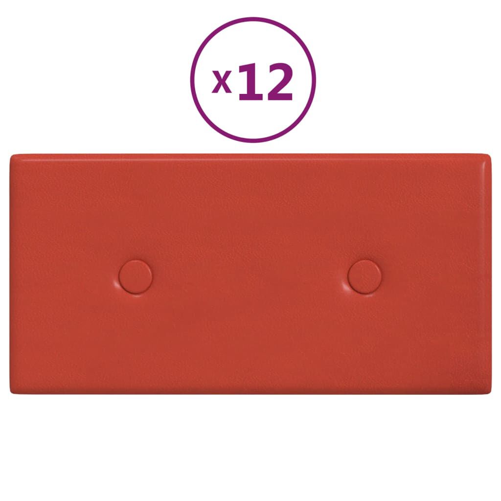 vidaXL Πάνελ Τοίχου 12 τεμ. Κόκκινα 30x15 εκ. 0,54 μ² Συνθετικό Δέρμα