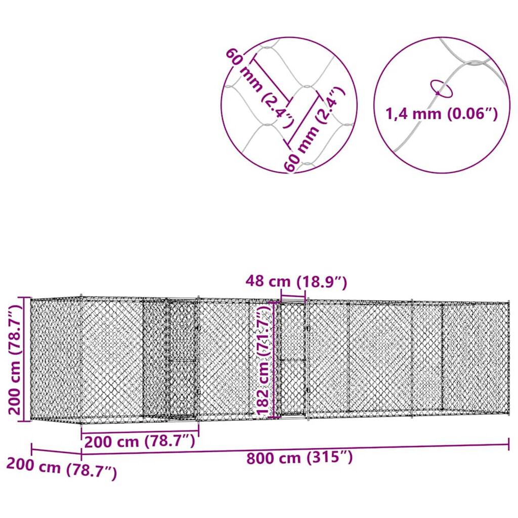 Κλουβί σκύλου Ασημί 800 x 200 x 200 εκ. Επικαλυμμένος Χάλυβας