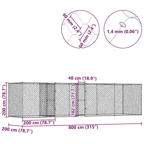 Κλουβί σκύλου Ασημί 800 x 200 x 200 εκ. Επικαλυμμένος Χάλυβας