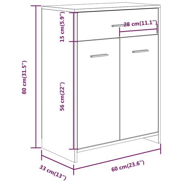 vidaXL Ντουλάπι Μπάνιου Γκρι Sonoma 60x33x80 εκ. Επεξεργασμένο Ξύλο