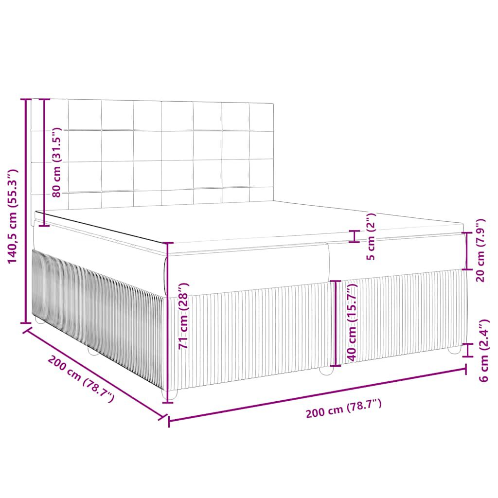 vidaXL Κρεβάτι Boxspring με Στρώμα Ανοιχτό Γκρι 200x200 εκ. Υφασμάτινο