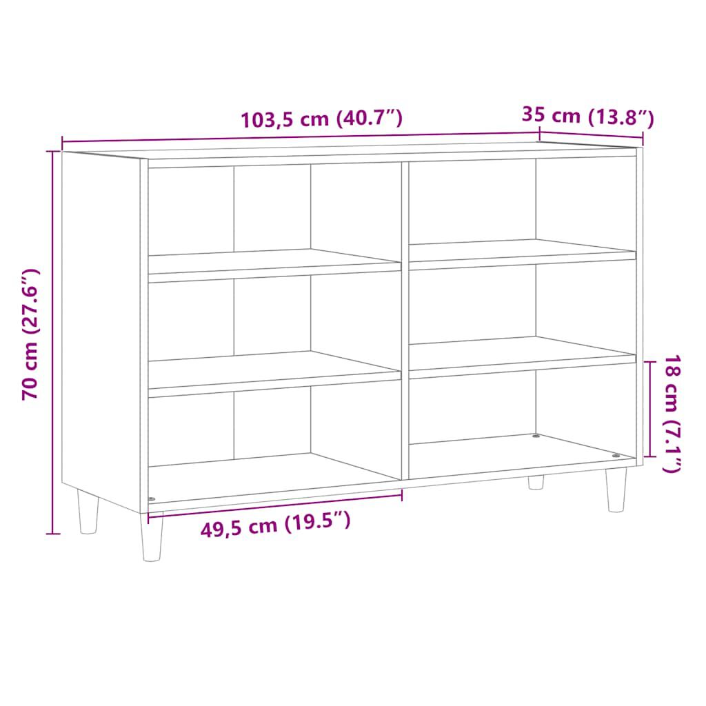 vidaXL Ραφιέρα Αρτισιανή Δρυς 103,5 x 35 x 70 εκ. από Επεξεργ. Ξύλο