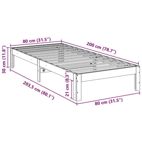 vidaXL Σκελετός Κρεβ. Χωρίς Στρώμα Καφέ 80x200 εκ. Μασίφ Ξύλο Πεύκου