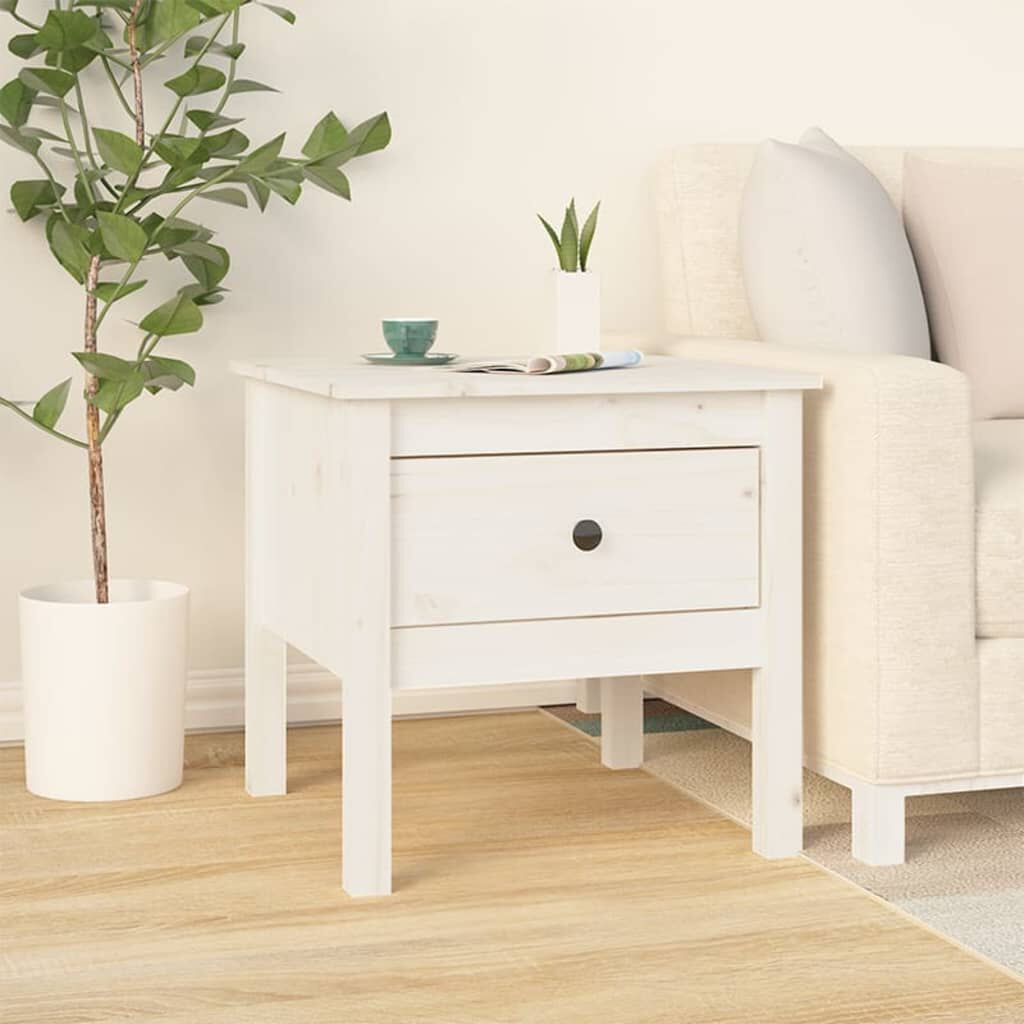 vidaXL Βοηθητικό Τραπέζι Λευκό 50x50x49 εκ. από Μασίφ Ξύλο Πεύκου