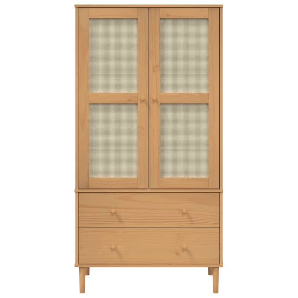 vidaXL Ντουλάπα SENJA Καφέ / Ρατάν 90 x 55 x 175 εκ. Μασίφ Ξύλο Πεύκου