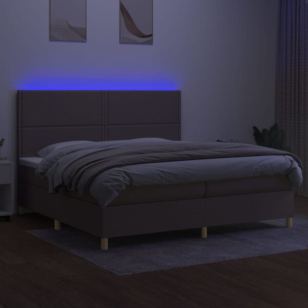 vidaXL &Kappa;&rho;&epsilon;&beta;ά&tau;&iota; Boxspring &mu;&epsilon; &Sigma;&tau;&rho;ώ&mu;&alpha; & LED Taupe 200x200 &epsilon;&kappa;. &Upsilon;&phi;&alpha;&sigma;&mu;ά&tau;&iota;&nu;&omicron;