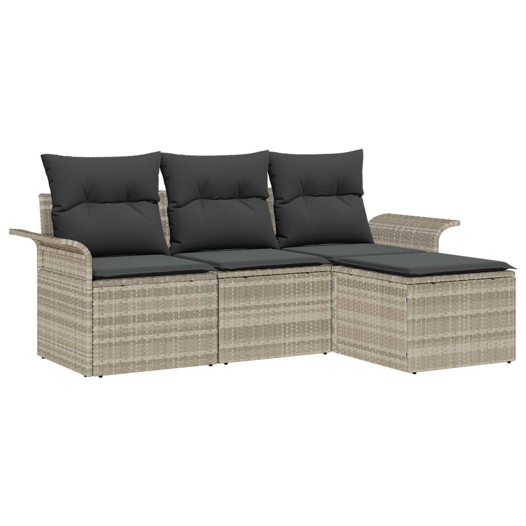 vidaXL Σετ Καναπέ Κήπου με μαξιλάρι 4 pcs Ανοιχτό γκρι Πολυ ράταν