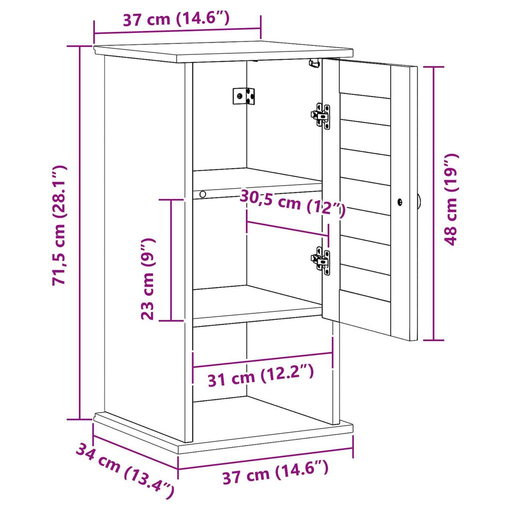 vidaXL Τοίχου Ντουλάπα Μπάνιου καφέ μελί 37 x 34 x 71.5 εκ.