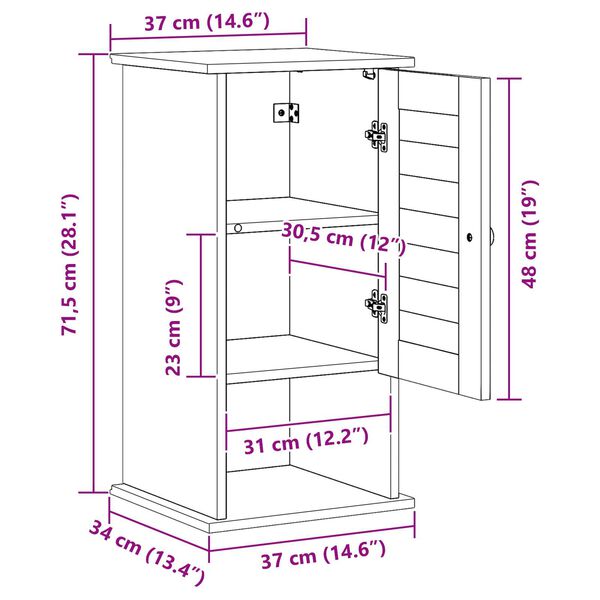 vidaXL Τοίχου Ντουλάπα Μπάνιου καφέ μελί 37 x 34 x 71.5 εκ.