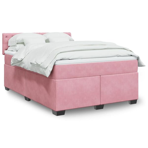 vidaXL Κρεβάτι Boxspring με Στρώμα Ροζ 160x200 εκ. Βελούδινο