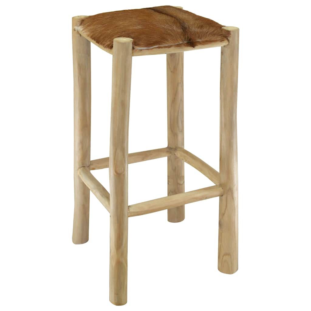vidaXL Σκαμπό Μπαρ από Γνήσιο Δέρμα / Μασίφ Ξύλο Teak